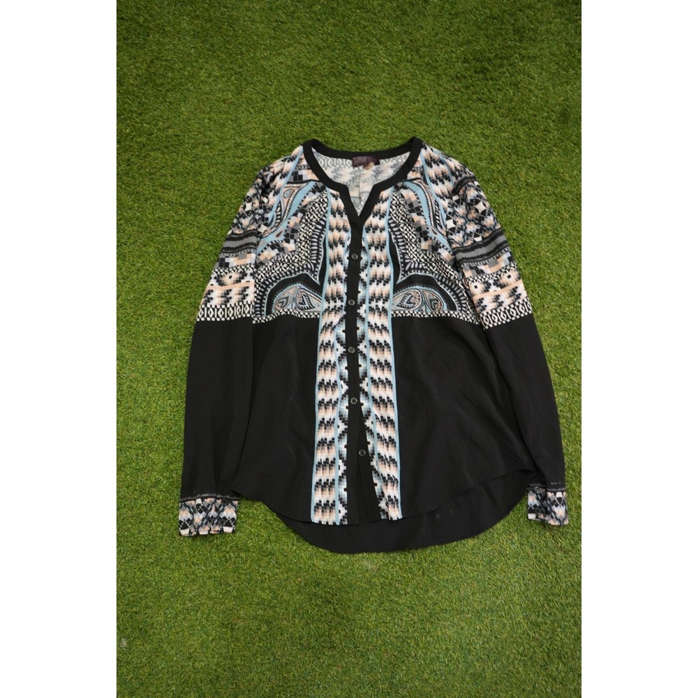 Hale Bob Blouse Top Womens Large Multicolor Printed Classic Button Front Outdoor